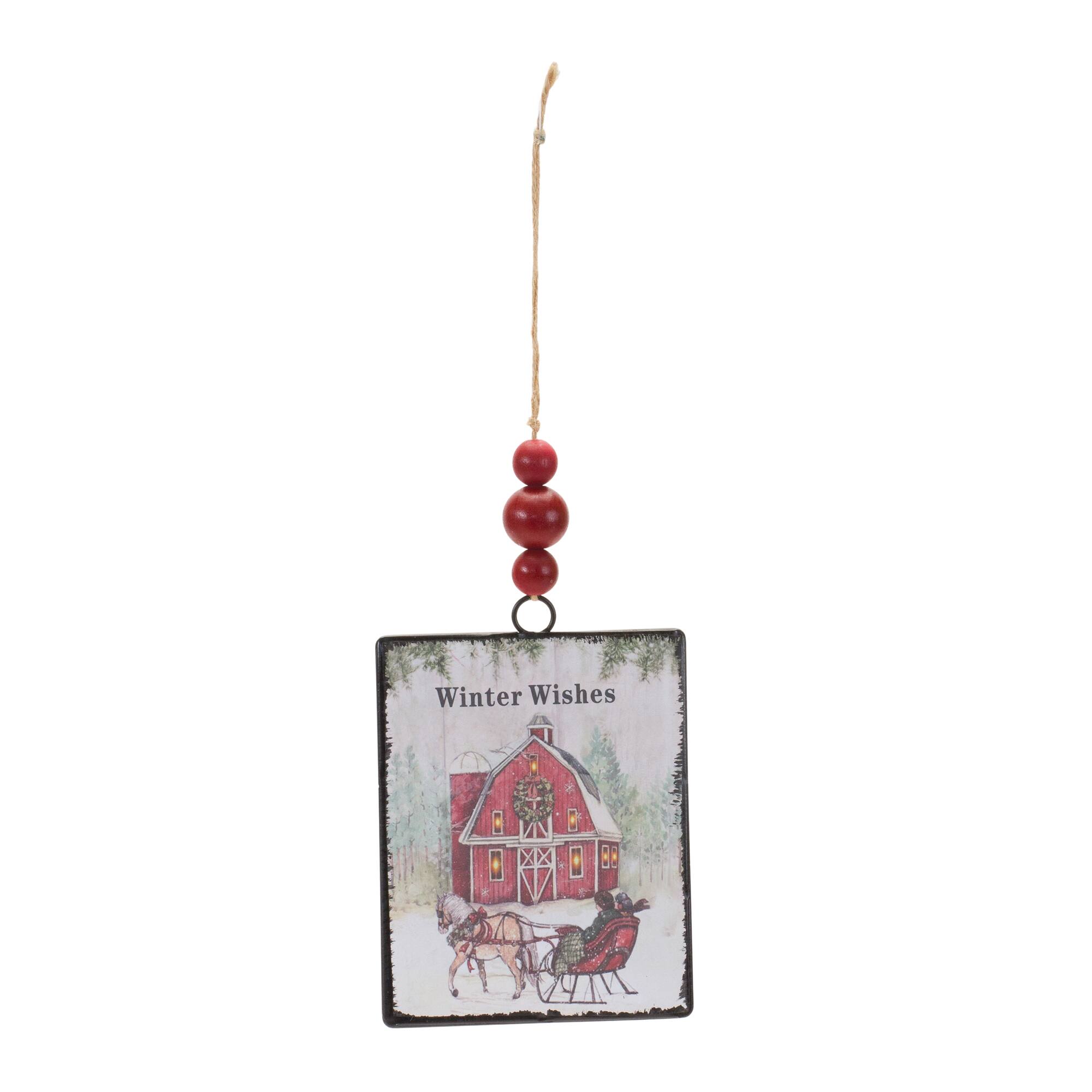 12ct. 6.25" Glass Winter Wishes Barn Ornament Set